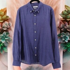 J. Lindeberg Indigo Button-up Linen Blend Long Sleeve Coastal Casual Chic Size M